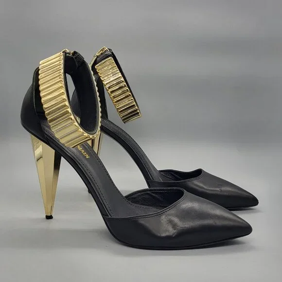 Pierre Balmain Faceted Gold Ankle Strap Heels